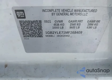 2021 Chevrolet Silverado 2500Hd 4Wd Long Bed Wt z USA, uszkodzony, nr VIN 1GB2YLE71MF268409